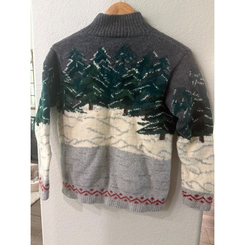 RALPH LAUREN Hand Knit  Wool Ice skating Sweater GRAY RED GREEN 90s SMALL FLAWD - Picture 5 of 6